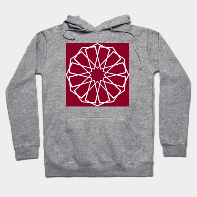 White Islamic Geometric Pattern Stars on Dark Pink Background Hoodie by Tilila